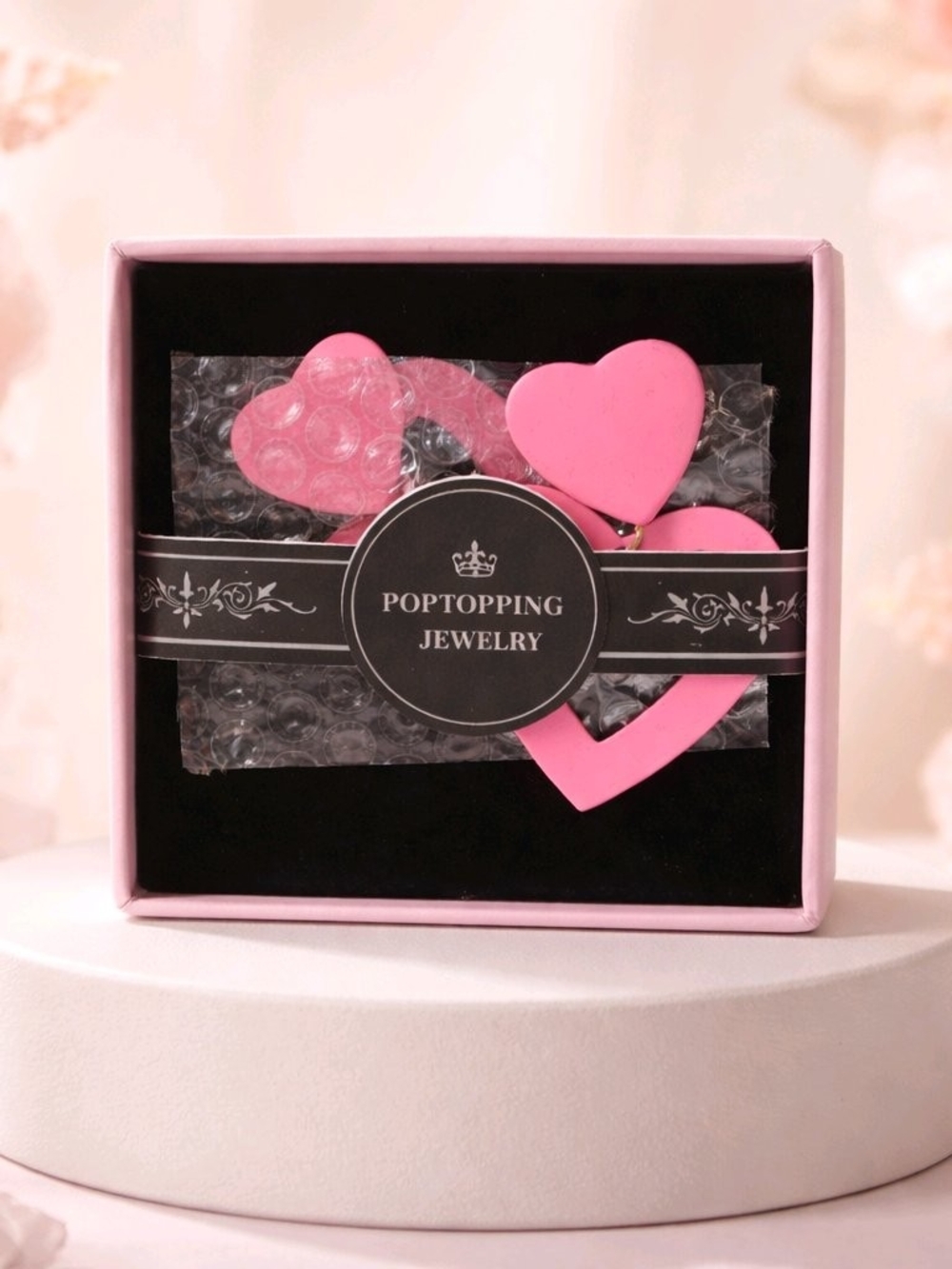 Pink Double Heart Drop Earrings Gift Boxed